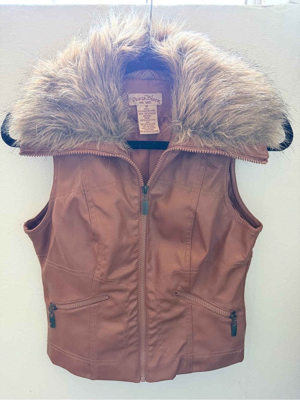 Paris Blues Mauve Brown Faux Fur-Trim Vest